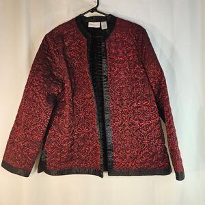 Alfred Dunner Elegant Red & Black Damask Print Jacket‎ Special Occasion Blazer